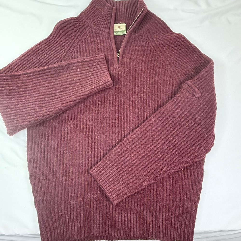 Carraig Donn Ireland Wool Quarter Zip Sweater Burgundy Ribbed Knit Mens M